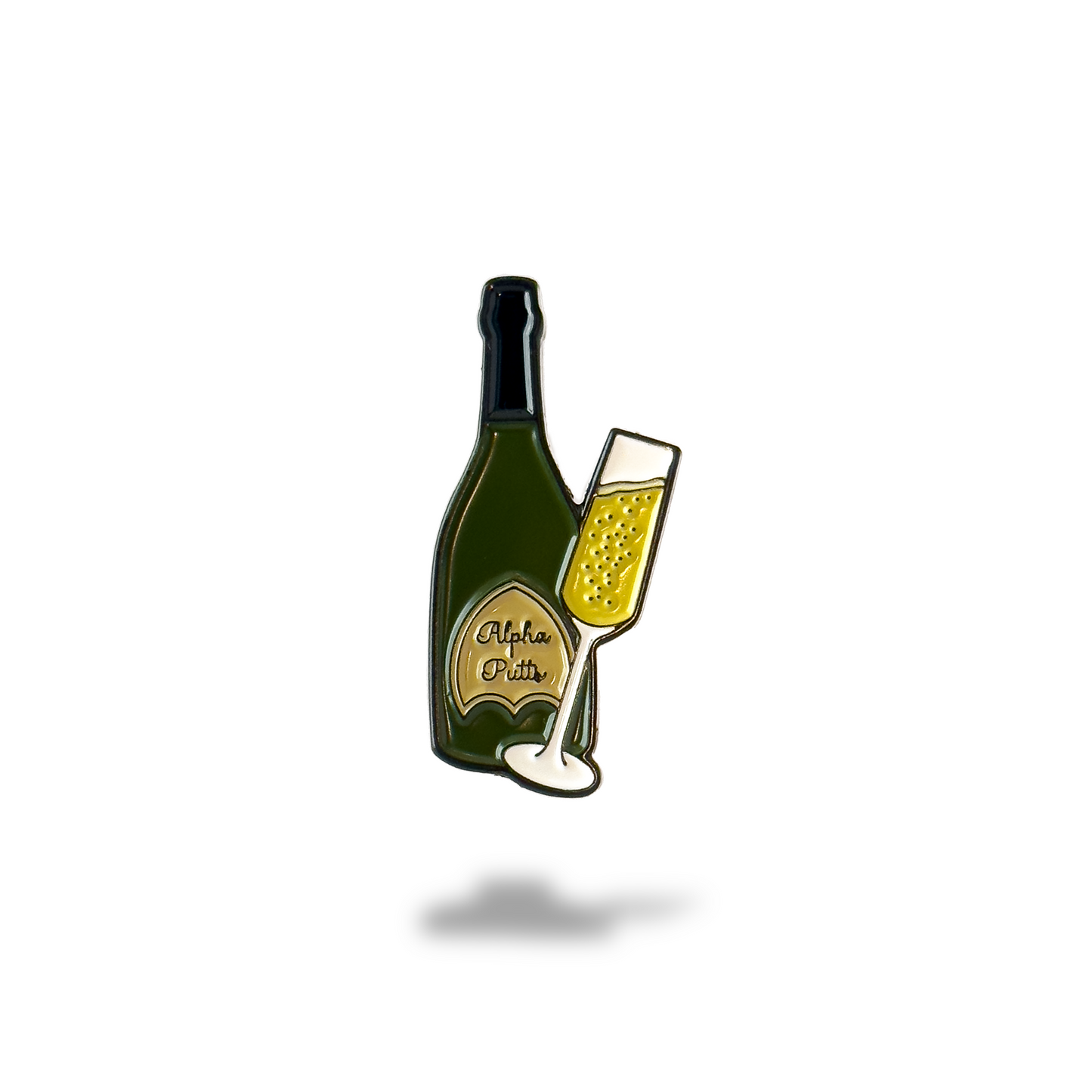 Alpha Putts Champagne golf ball marker — premium enamel, magnetic, golf gift